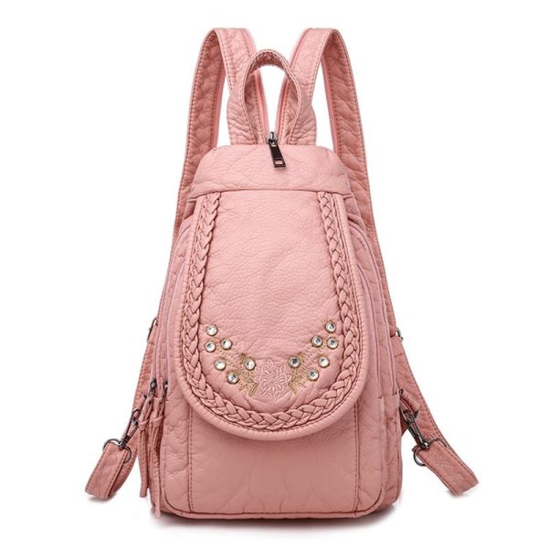 sac à dos en cuir PU rose avec pierre strass