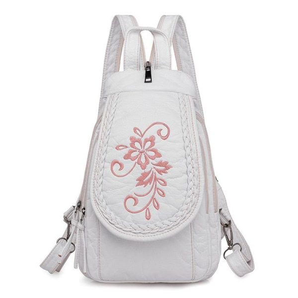 sac à dos en cuir simili blanc avec motif fleur