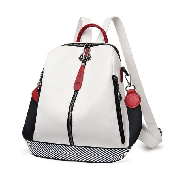 sac à dos en cuir simili rouge et blanc