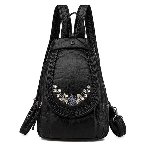 sac à dos en cuir simili souple noir avec motif
