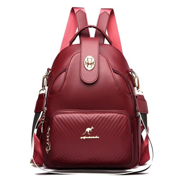 sac à dos en similicuir rouge femme multiples poches