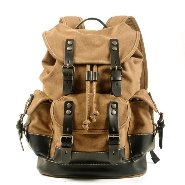 sac à dos en toile et cuir vert étudiant
