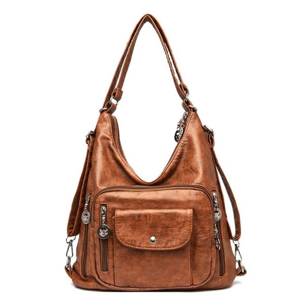 sac à dos lycée marron simili cuir