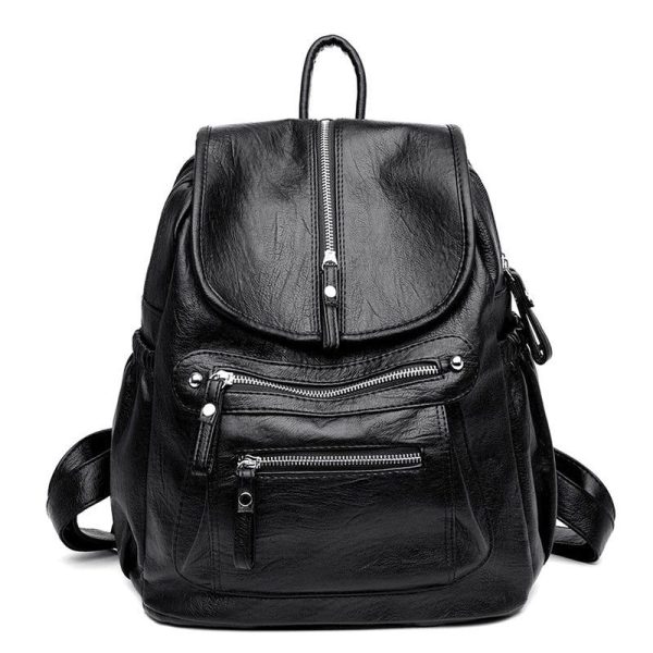 sac à dos lycée noir poches simili cuir