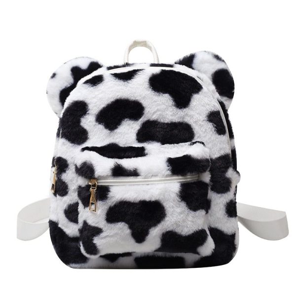 sac à dos oreilles en peluche noir et blanc