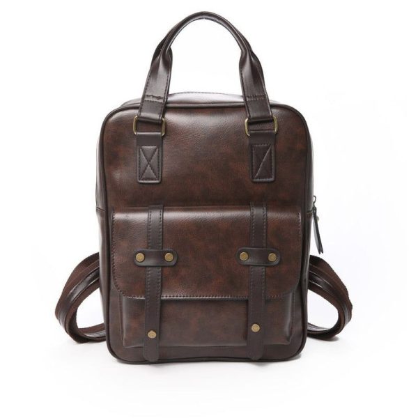 sac à dos simili cuir marron vintage pour étudiant