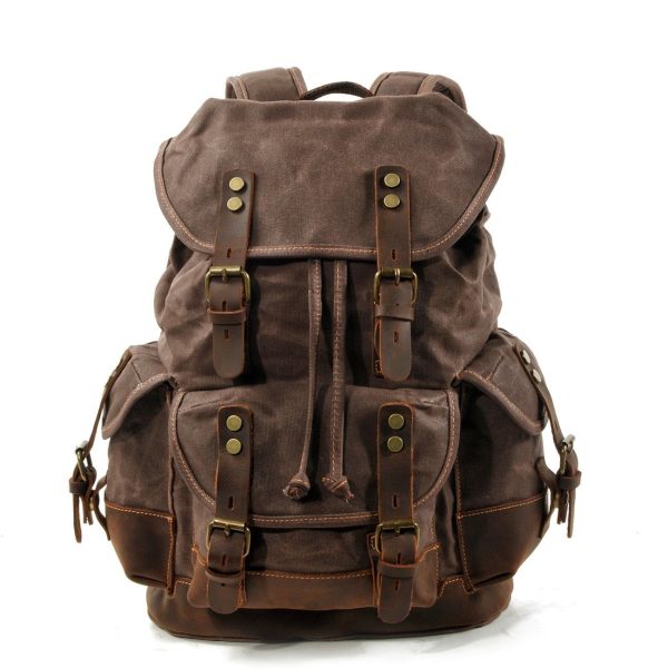 sac à dos vintage toile marron et sangle en cuir